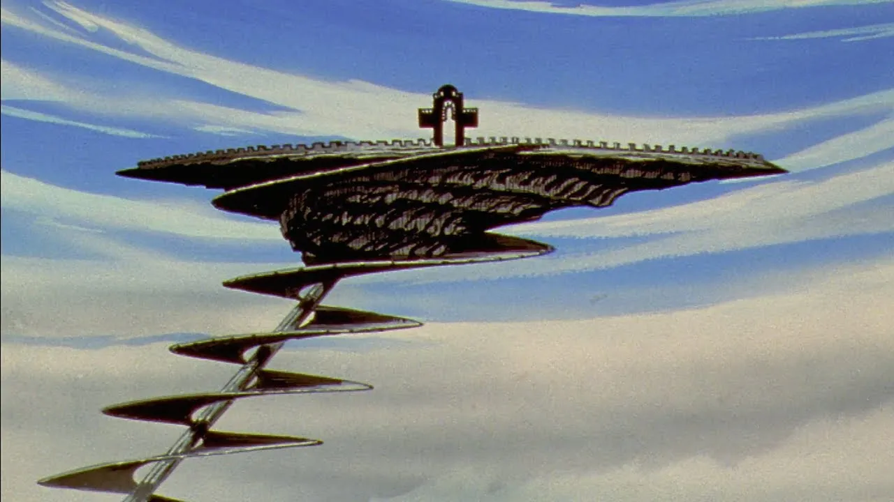 Still from the duel arena ascent sequence in Revolutionary Girl Utena