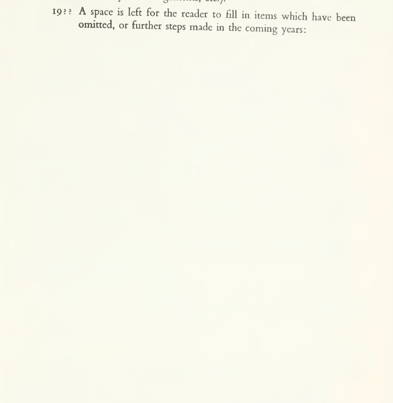 Primary-source scan of a nearly blank page inviting the reader to continue the omitted items and future steps in Aspects of Form.